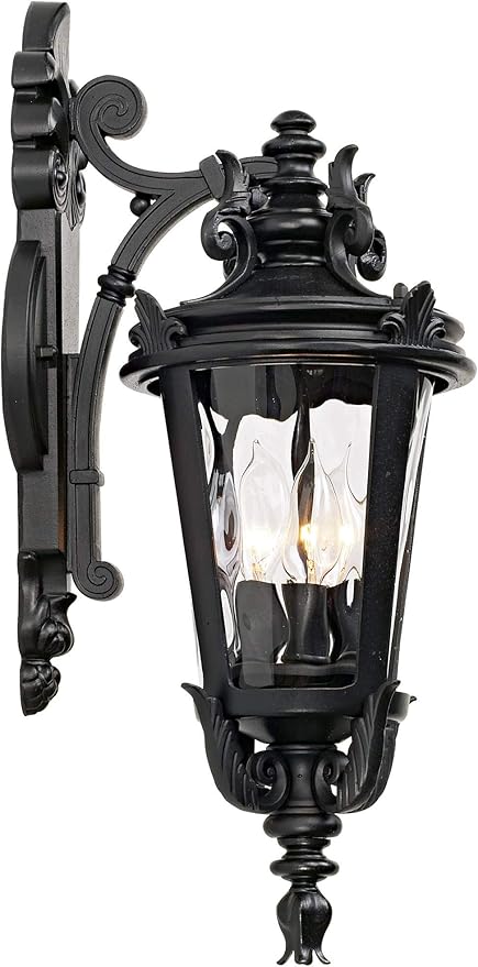 John Timberland Casa Marseille European Outdoor Wall Light Fixture Textured Black French 21 3/4" Clear Hammered Glass for Exterior House Porch Patio Outside Deck Garage Front Door Garden Home - Bloomnest