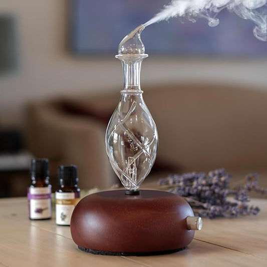 ArOmis Premium Glass Essential Oils Nebulizer - Waterless Diffuser for Aromatherapy - Handmade Oil Diffuser, Wooden Base, No Plastic, No Heat, No Battery, No LEDs - Orbis Nox Vitis ArOmis