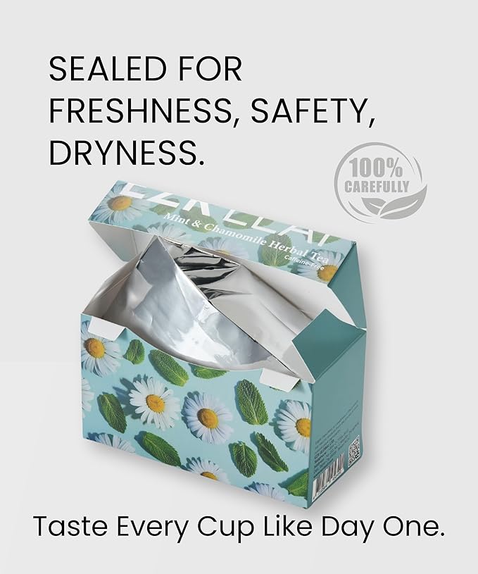 EZR Leaf Mint & Chamomile Herbal Tea 20 Pyramid Tea Bags 1.4 Once with Lemongrass Mint Leaves Caffeine Free Decaf Blend Natural Relaxing,Wellness Gift-Ready - Bloomnest
