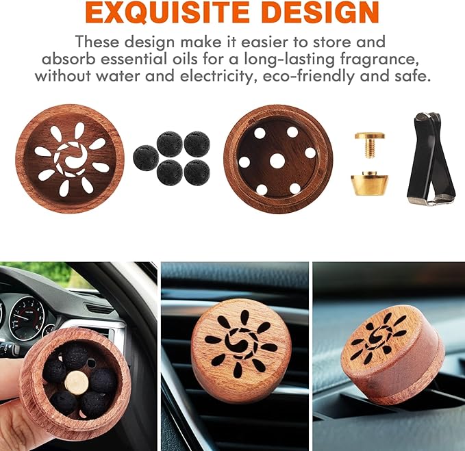 Essential Oil Car Diffuser, 2 PCS Sunshine Car Aromatherapy Sun Wood Diffuser with Vent Clip - Bloomnest