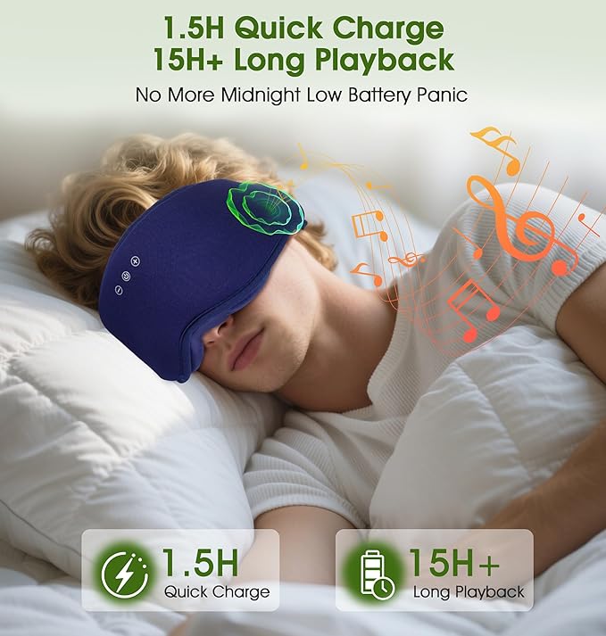 LC-dolida Bamboo Cotton Bluetooth Sleep Mask, 2 in 1 3D Soft Sleep Mask with Sleep Headphones, Sleep Eye Mask with Timming Setting, Blackout Sleeping Mask for Side Sleepers, Women Men, Navy - Bloomnest