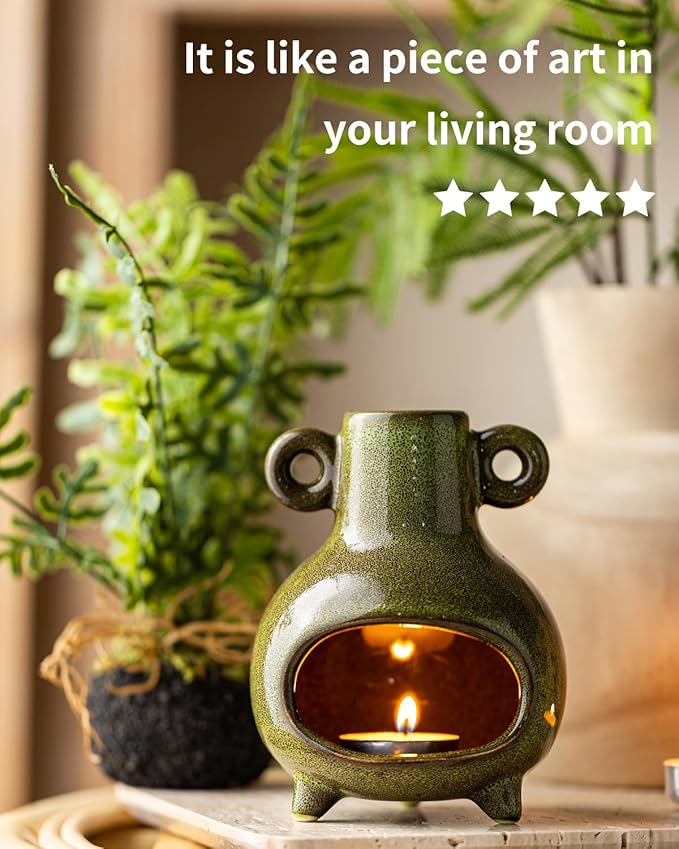 Ceramic Palo Santo Holder, Modern Incense Holder Burner for Sticks Sage Bundles Cone Incense, Chimenea Incense Dish for Meditation Decor, Green