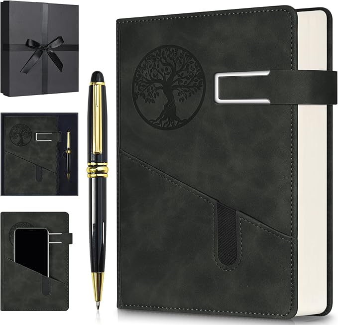 Lined Notebook Journal for Men Women, 365 Pages Numbered College Ruled Notebook, Hardcover Leather Journal with Pen & Gift Box, Thick Daily Diary, Professional Notebooks for Work, School, Business, A5 - Bloomnest