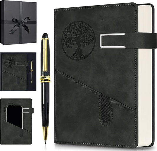 Lined Notebook Journal for Men Women, 365 Pages Numbered College Ruled Notebook, Hardcover Leather Journal with Pen & Gift Box, Thick Daily Diary, Professional Notebooks for Work, School, Business, A5 - Bloomnest