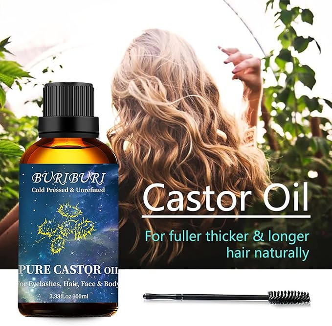 BURIBURI Castor Oil Pure Carrier Oil with Applicator Kit, 100% Pure, Organic, Cold-Pressed, Natural Castor Oil 100ml/3.38fl.oz - Bloomnest