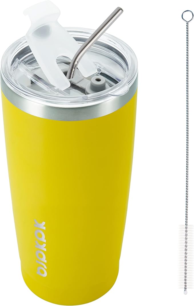 BJPKPK Yellow Stainless Steel Tumbler With Lid And Straw 20 oz Insulated Tumblers Thermal Cup For Hot And Cold Drinks - Bloomnest