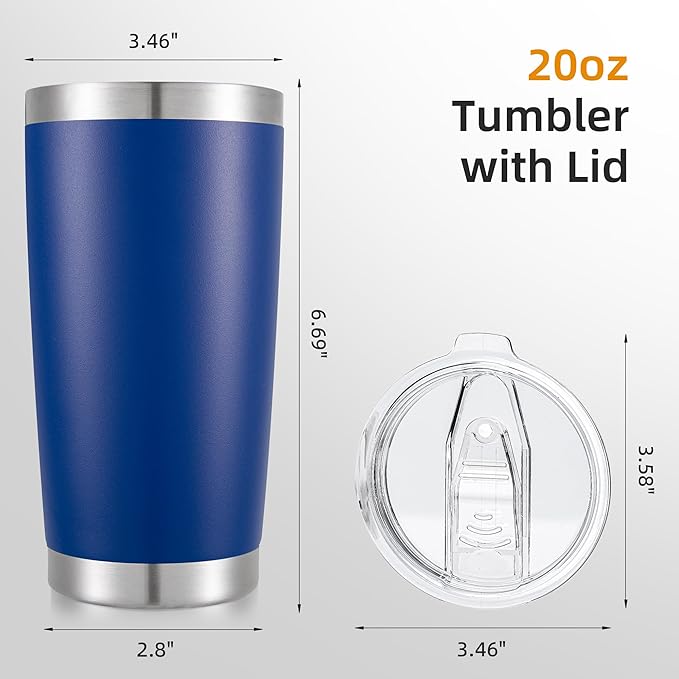 20 oz Tumbler Bulk with Lid Stainless Steel Insulated Tumblers Double Wall Vacuum Coffee Mug Powder Coated Tumbler Cups for Cold and Hot Drinks, Blue, 12 pack