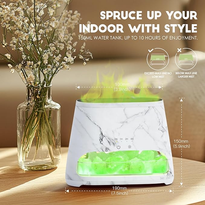 SALKING Colorful Flame Fire Diffuser Humidifier, Himalayan Salt Lamp, 7 Colors Changing Oil Diffuser, Ultra-Quiet Essential Oils Aromatherapy Diffusers for Large Room, Bedroom,150ml (Marble)