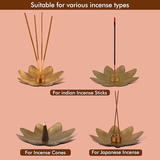 Raajsee Incense Holder, Set of 3 Flower Incense Burner, Brass Incense Stick Holder, Modern Stick Incense Holder, Gold Silver Copper