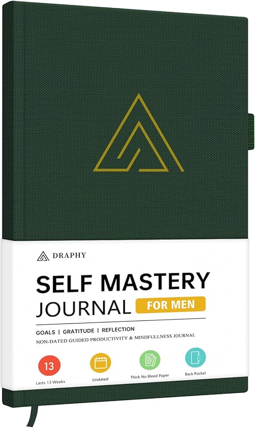 Self-Mastery Journal for Men - Gratitude and Productivity Journal for More Happiness, Positivity, Growth, Mindfulness, Self Care and Reflection - Guided Inspirational Journals for Men & Women Draphy