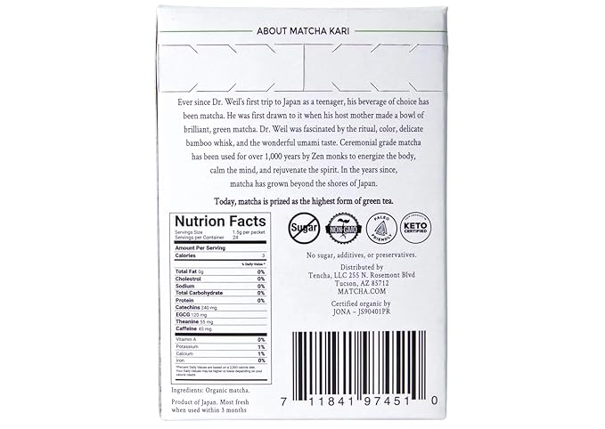 Matcha Green Tea Powder Single Serving Sticks, Dr. Weil's Ceremonial Organic Matcha Powder Singles Packets - Individual Matcha Tea Packets (12) - Bloomnest