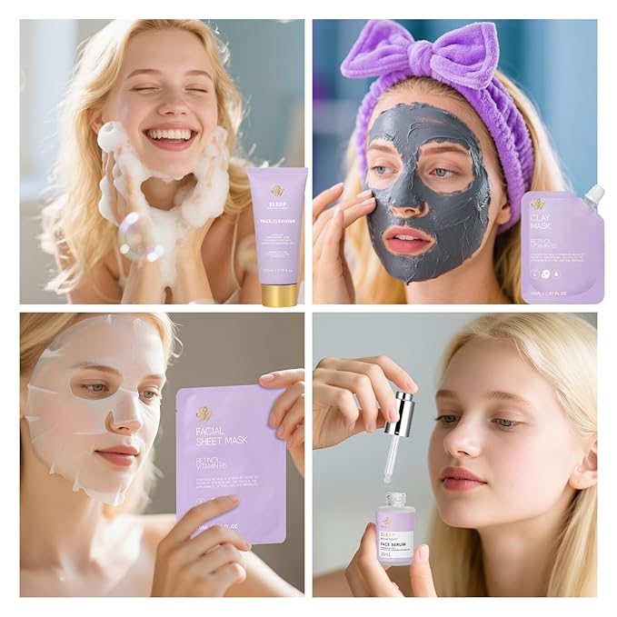 33 pcs Valentines Day Gifts for Women, Lavender Spa Bath & Body Gift Set, Face Sheet Mask Skin Care, Hydrogel Mask, Lip Gloss, Cosmetic Bag, Serum, Necklace, Cleanser, Gua Sha, Mother Day, Birthday - Bloomnest