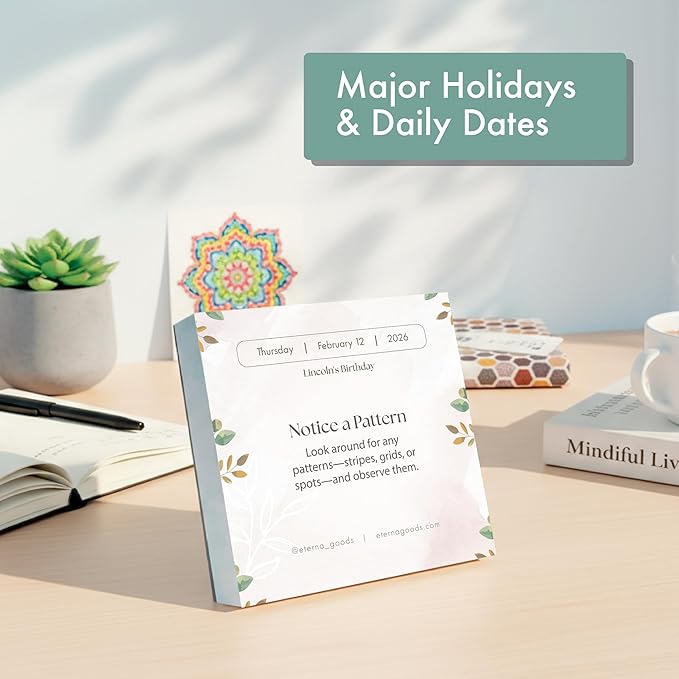 2026 Mindfulness Daily Desktop Calendar | Day To Day Tear Off Calendar with 365 Positive Affirmation Exercises for a Year of Calm Self Care, Box Calendar Gift For Women, Christmas Stocking Stuffer Gift for Home or Office