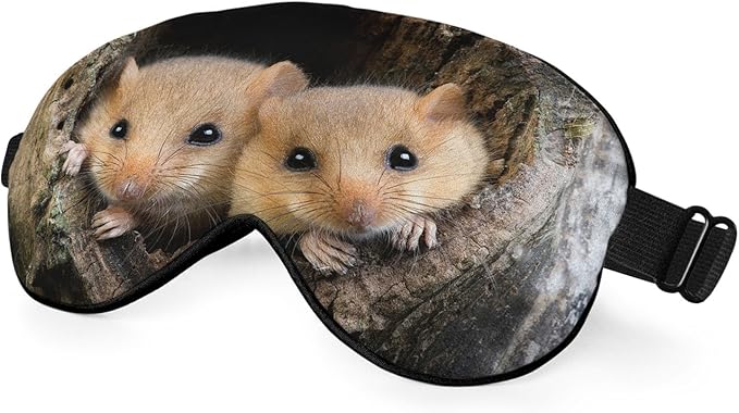 Brown Rat Dormouse Sleep Eye Mask Eye Cover Cute Animal Tree Nest Silk Eye Mask for Sleeping with Adjustable Strap for Travel Nap Shift Work Office - Bloomnest