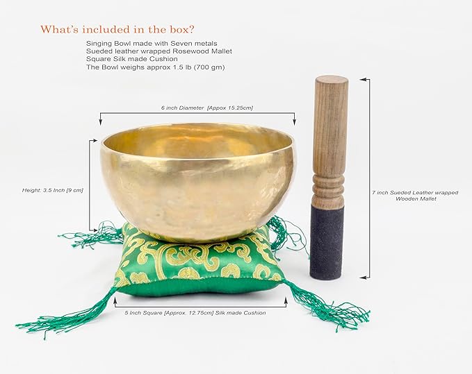 6-Inch Handmade Tibetan Singing Bowl ~ Superb B Crown Chakra Balancing ~ Best use for Meditation, Sound Healing, Cleansing, Mindfulness & Relaxation ~ Cushion & Sueded Leather wooden Mallet included - Bloomnest