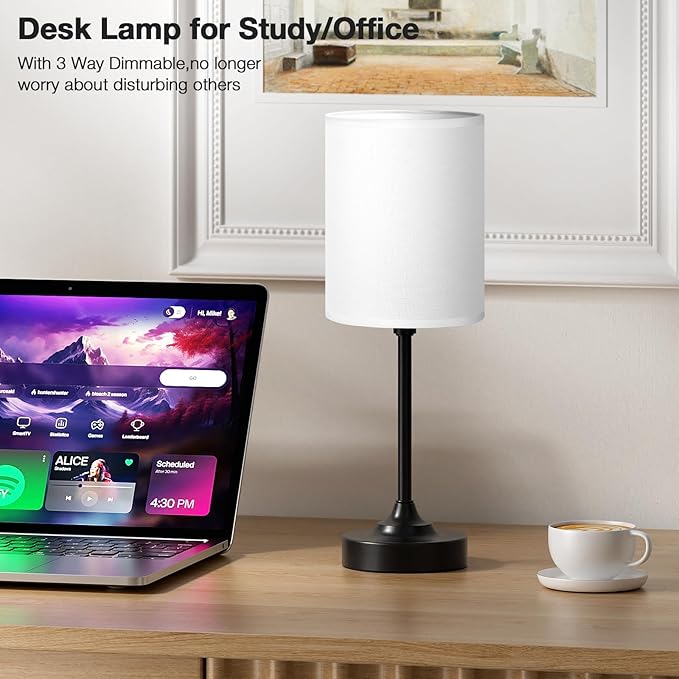 Touch Bedside Table Lamps for Bedroom - 3 Way Dimmable Black Nightstand Lamp, Small Desk Lamp for Office, Living Room, Dorm Room, Reading - Bloomnest