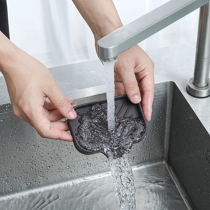 Silicone Bathroom Soap Dishes with Drain Spout-Bathroom and Kitchen Sink Organizer,Sponge Holder,Dish Soap Tray,Perfect for Dispenser,Scrubber,Bottle,Cup on Sink or Counter-Coffee 4.9"×3.2" - Bloomnest