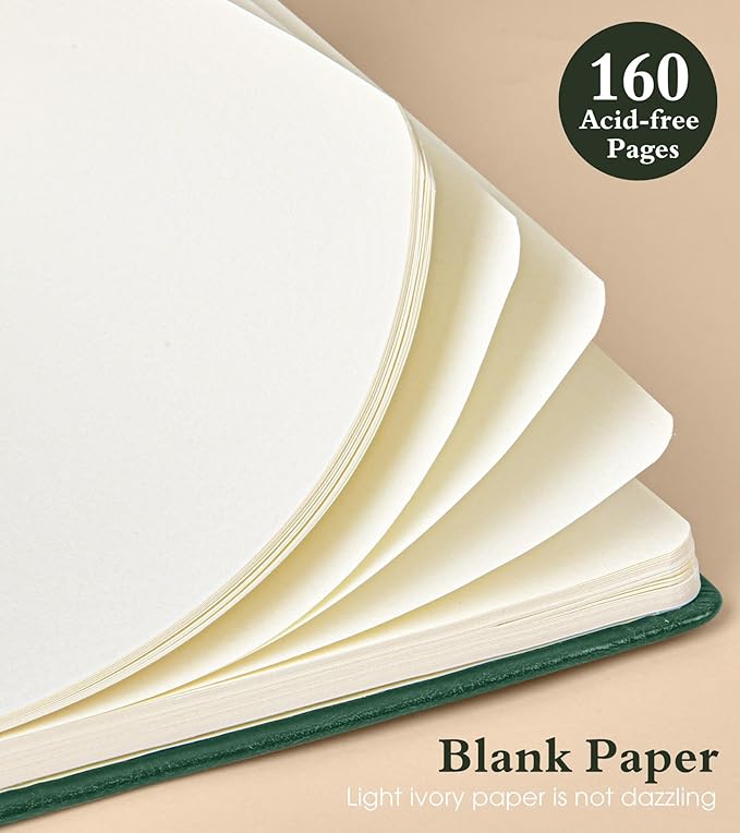 Blank Journal Notebook for Women Men,160 Pages,A5 Hardcover Sketchbook for Drawing, Sketch book, Unlined Notebooks for School,Work, Note Taking,Travel Journals for Writing 5.8"x8.5" (Green) - Bloomnest