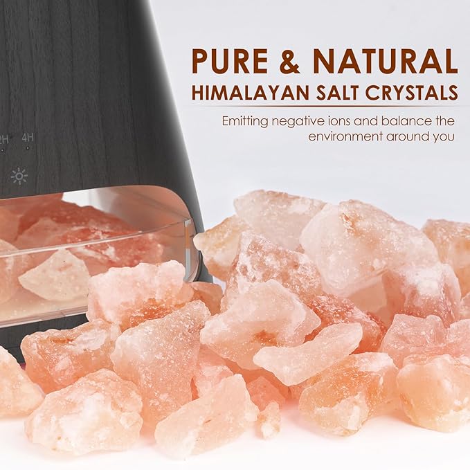SALKING 2-in-1 Himalayan Salt Lamp & Ultrasonic Essential Oil Diffuser, Aromatherapy Diffuser Cool Mist Humidifier, Salt Therapy Lamp, Ambient Glow, 150ml (Black Wooden Grain) - Bloomnest