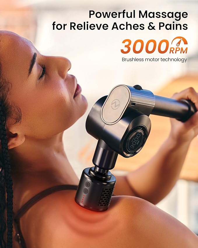 NAPRE Massage Gun with Heat and Cold Head,Deep Tissue Percussion Back Massager for Muscle/Neck/Body Pain Relief with Long Extension Retractable Handle,32-Speeds,Foldable with 5 Adjustable Angles - Bloomnest