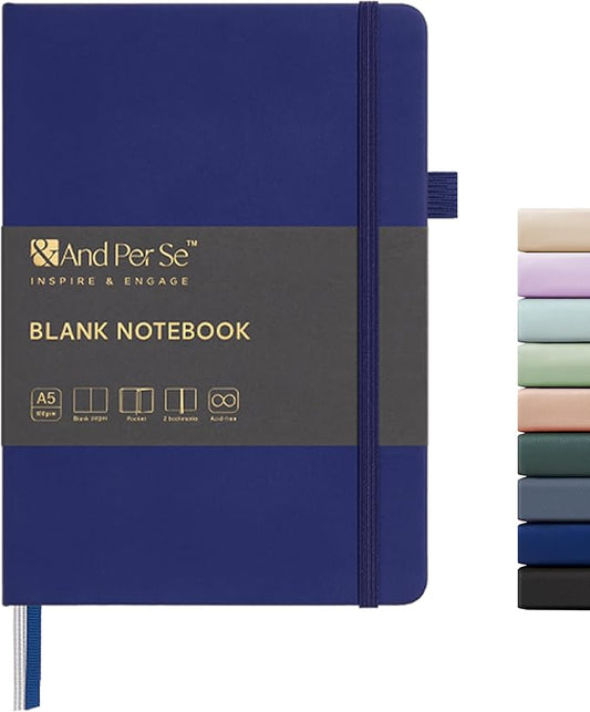 &And Per Se Blank Journal Notebook, 160 Pages, A5 5.7 x 8 inches 100 gsm Thick Paper Notebook Journals for Writing, Hardcover Notebook(1 Pack, Royal Blue)