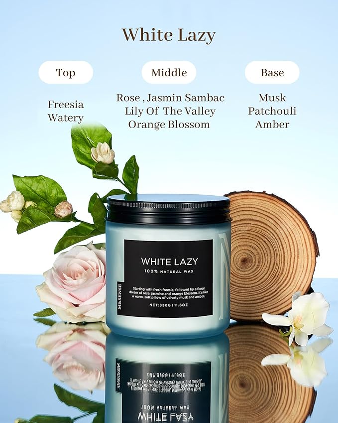 M&SENSE Jasmine & Clean Cotton Spring Scented Candle, 11.6oz Aromatherapy Gifts 2 Wick 70 Hours Long Lasting Burn, Natural Organic Soy Candle, Housewarming Gifts for Dad Mom Friends - Bloomnest