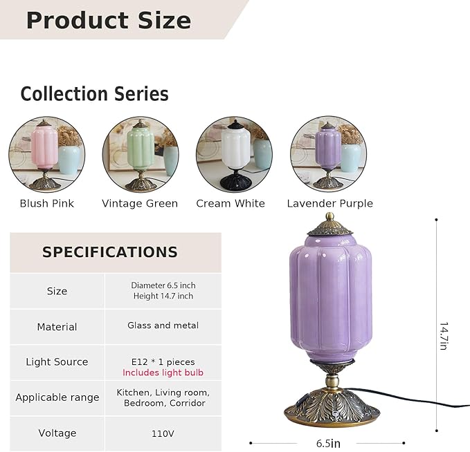 Vintage Purple Glass Touch Table Lamp, Elegant MilK Glass Bedside Desk Lamp 3 Way Dimmable with USB C+A Charging Ports - Bedroom Nightstand & Living Room Essential, 4W Bulb Included (Purple, 6.5) - Bloomnest