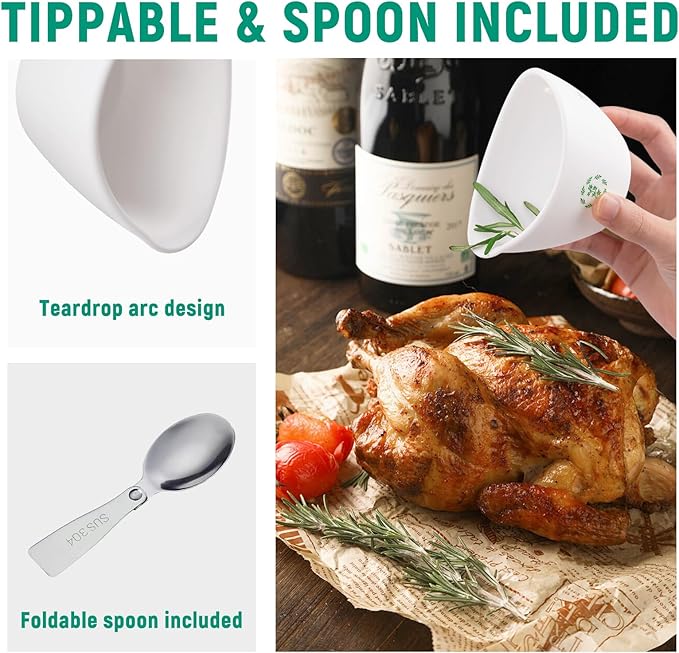 Herb Stripper Bowl with Foldable Spoon: Food-Grade Silicone Herb Stripper Tool with 304 Stainless Steel Spoon, Dishwasher Safe - Suitable for Parsley, Basil, Rosemary, Thyme & Mint - Bloomnest