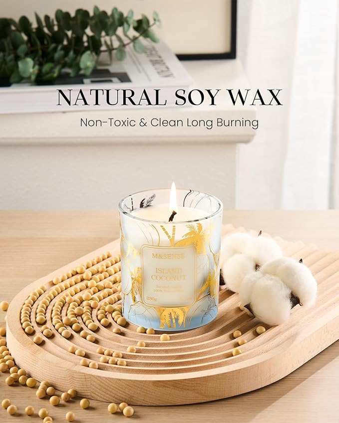 M&SENSE Coconut Candles, 8.1oz 42-Hour Long Burning Time Naturally Scented Candles,Vegan Soy, Relax Stress Relief Meditation Home Fragrance,Housewarming Gifts for Women & Men - Bloomnest