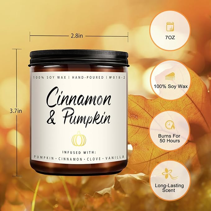Cinnamon & Pumpkin Scented Candle – Fall Candles for Home Scented, Soy Candles for Home, 7 oz Cozy Pumpkin Candle for Women & Men, Autumn Décor & Holiday Gifts - Bloomnest