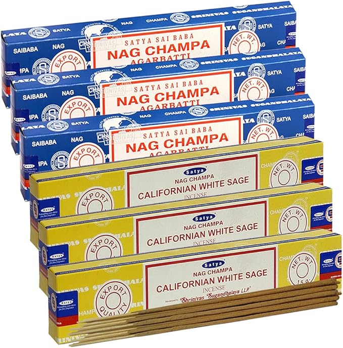 Nag Champa White Sage Incense Sticks & Holder Bundle Variety Pack from House of Satya Incense Sticks and Trumiri TRUMIRI