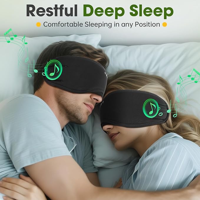 Sleep Headphones with Bluetooth 5.4 Sleep Mask, Bamboo Cotton Music Wireless Bluetooth Eye Mask for Sleeping, Earphones HD Speaker Microphone for Travel, Gifts for Men Women, Black - Bloomnest