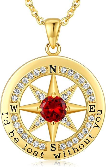 S925 Necklace Gift for Wife |Compass Jewelry |Women Anniversary |Sterling Silver |Girlfriend Birthday Gifts for Her Valentines |I'd be Lost without You |Jewel 18K Gold - Bloomnest