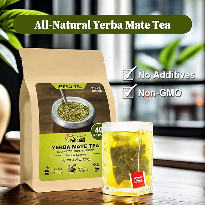 FullChea - Yerba Mate Tea Bag, 40 Teabags, 3g/bag - Unsmoked, Cultivated From Argentina - Rich In Antioxidants And Plant Nutrients - Bloomnest