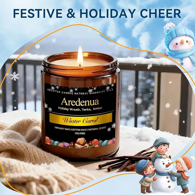 Winter Candles - Warm Cashmere Candle | Warm & Cozy Holiday Scented Candles - 7oz Jar Soy Candle for Winter Home, Holiday & Christmas Gifts for Women Men - Bloomnest