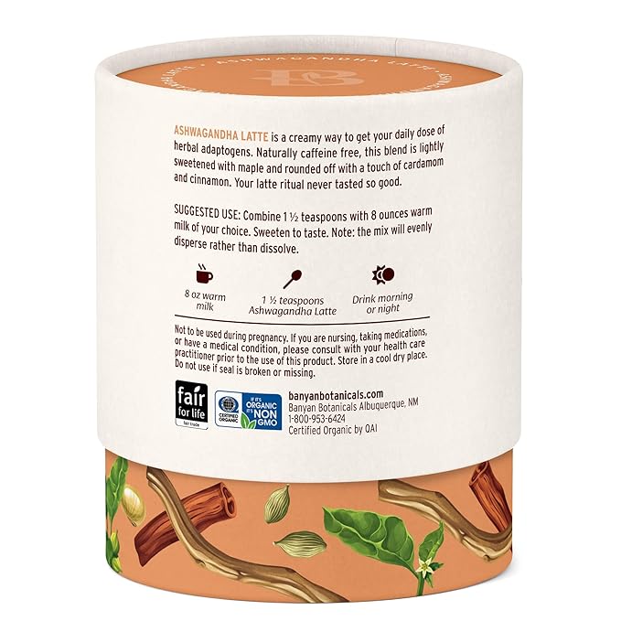Banyan Botanicals Ashwagandha Latte – Caffeine-Free Organic Herbal Latte Mix – Instant Herbal Adaptogen Drink for Energy, Relaxation, and Nourishment* – 4.2 oz – Non-GMO Sustainably Sourced Vegan - Bloomnest