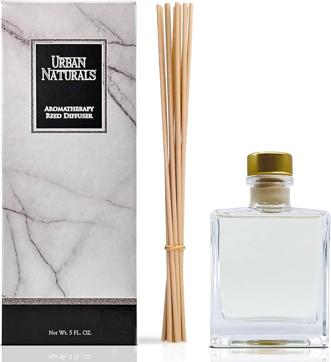 Urban Naturals Lemon Verbena Reed Diffuser Set with Reed Sticks – Tart Citrus with Bergamot & Greens – Sleek Rectangular Refillable Glass Bottle – Made in the USA UrbanNaturals