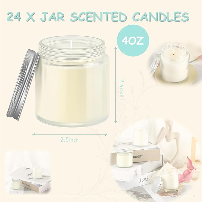 ACITHGL 24 Pcs 4oz Mini Mason Jar Candles Small Lavender Scented Candles Bulk Aromatherapy Ideal Souvenir Favors for Wedding Birthday Party (Silver, 24) - Bloomnest