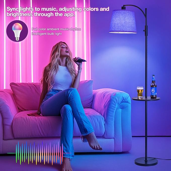 AIDENOEY Smart Floor Lamp with Side Table | Stepless Dimming, RGB Multi-Color | Adjustable Swivel Head | Voice Control with Alexa & Google Assistant |Black Lamp for Living Room,Bedroom,Home Office - Bloomnest