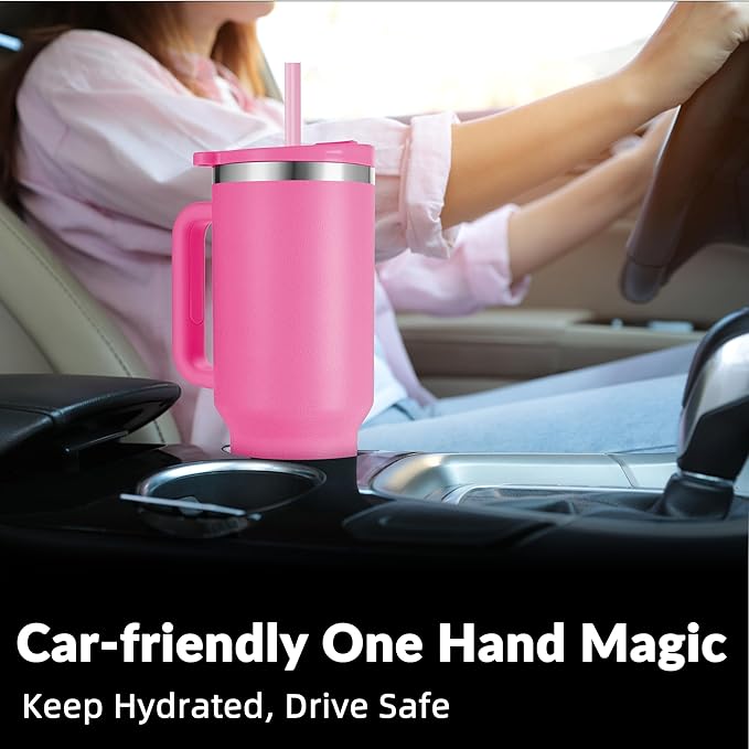 WETOWETO 40oz Tumbler with Handle and Lid | 100% Leakproof Insulated Stainless Steel Travel Mug | Keeps Cold 34Hrs/Hot 10Hrs | Dishwasher Safe, Fits Car Cup Holder (Lilac Color) - Bloomnest