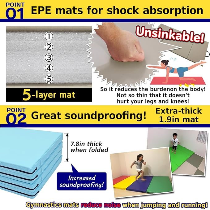 Gymnastics Mat Folding Stretch Mats 71"x31"x2" Exercise Muscle Training Children Play Horizontal Bar Mat Yoga Sports Soundproof Home Use - Bloomnest