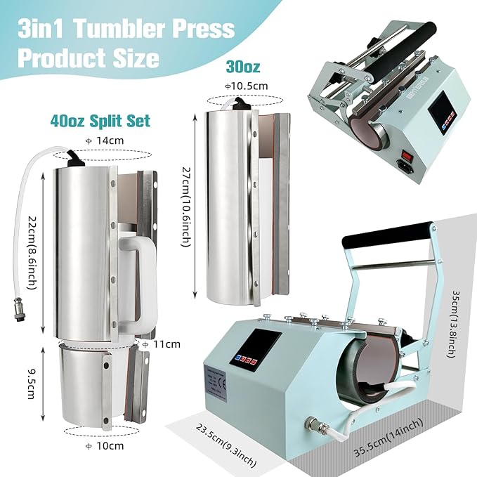 BetterSub 3in1 40 OZ Tumbler Mug Heat Press Machine 30 OZ 20 OZ 16 OZ Sublimation Straight Skinny Tumbler Mug,11 OZ 15 OZ 16 OZ Sublimation Mug Heat Transfer Teal - Bloomnest