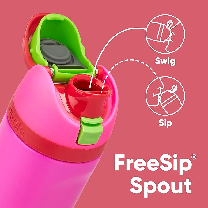 Owala Kids FreeSip Insulated Stainless Steel Water Bottle with Straw, BPA-Free Sports Water Bottle, Great for Travel, 16 oz, All the Berries Owala
