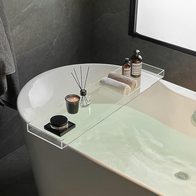 Clear Bathtub Tray AcrylicTub Rack - Bath Tub Shelf for Bathroom to Hold Book, Phone, Candle, Wine & Tablet - Waterproof Caddy Bathroom Accessories, Beelee BA0033 - Bloomnest