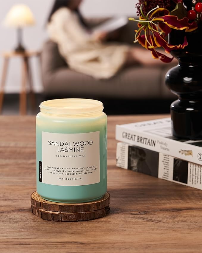 M&SENSE Sandalwood Jasmine Scented Candles, Large Soy Natural Long Lasting 19.4oz 110 Hour Burning Floral Non Toxic Double Wick Aromatherapy Candle Gifts for Women Friend - Bloomnest