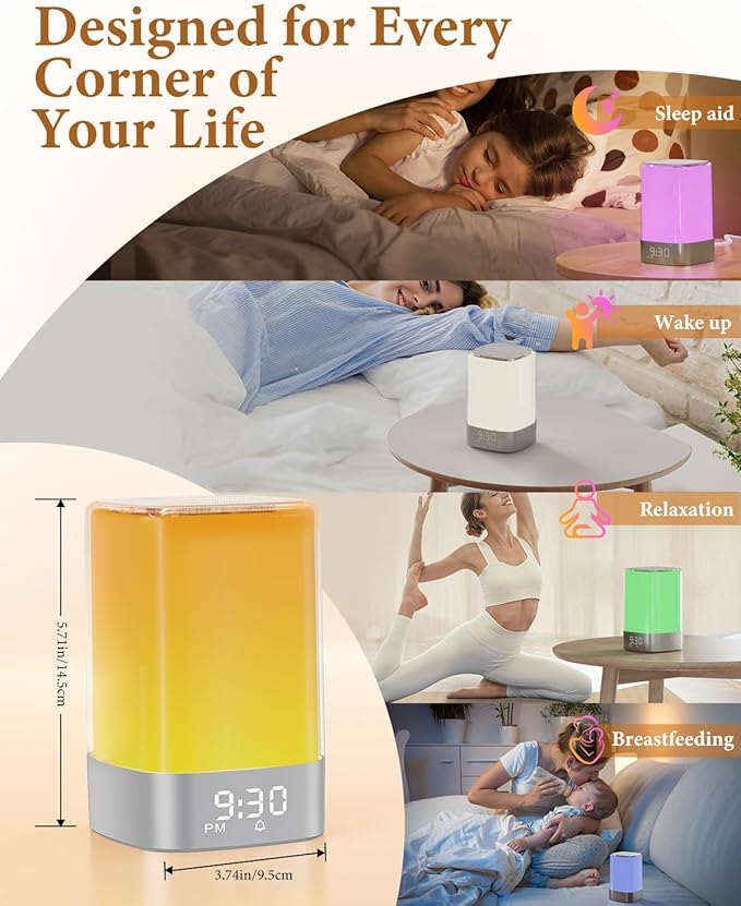 Sound Machine White Noise Machine with 32 Soothing Sounds, Bluetooth Speaker, Alarm Clocks for Bedrooms with Wake up Light, Night Light for Kids, App Control Birthday Gifts for Women, Teen Girls, Boys - Bloomnest