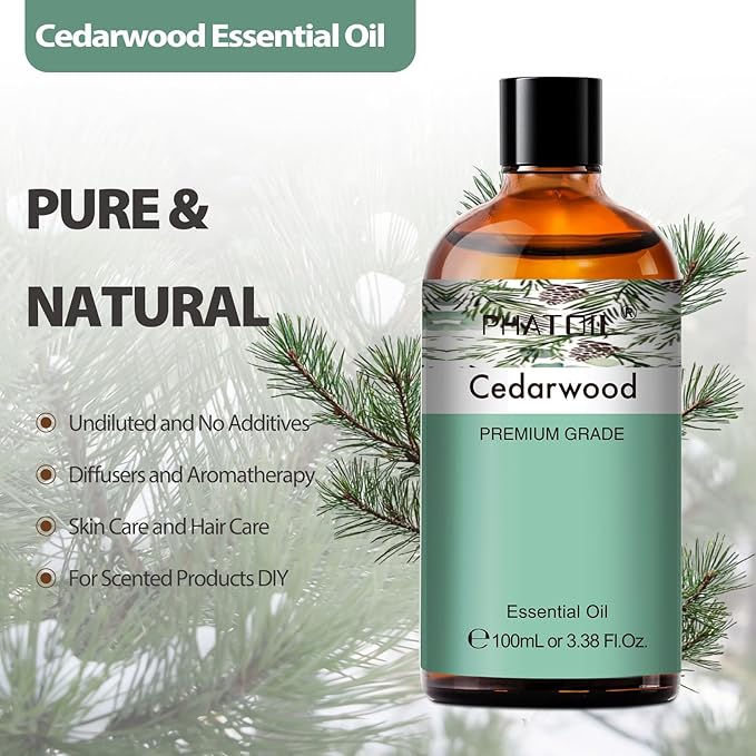 PHATOIL Cedarwood Essential Oil 100mL Pure - Natural Aromatherapy Oil for for Hair Care, Body Skin Care, DIY Candle, Soap Making 3.38Fl Oz - Bloomnest
