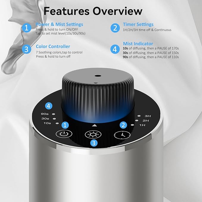 Waterless Essential Oil Diffuser Aromatherapy Scent Diffusers for Home Large Room, Bedroom, Car, Office, Desk, Battery Operated Mini Portable Air Freshener, 3 Countdown Timers & 3 Mist Levels, Silver - Bloomnest
