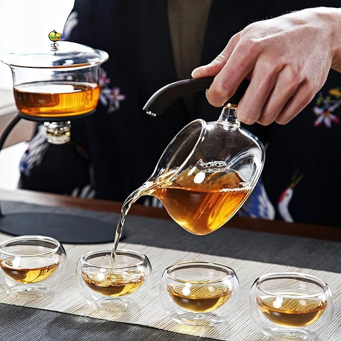 Lazy Kungfu Semi-Automatic Drip Teapot with Infuser, Magnetic Rotating Cover, Heat Resistant Tea Set for Home/Office