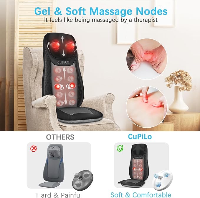 Shiatsu Neck & Back Massager with Heat, Massage Chair Pad Cushion for Stress Relief, Inflatable Flaps Back Support, Kneading or Rolling Chair Seat Massage - Bloomnest